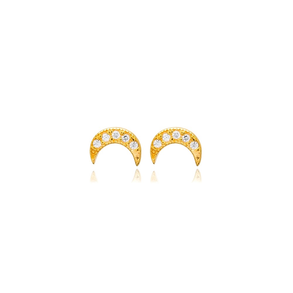 🌙✨Moon Design CZ Stone Sterling Silver Stud Earrings - 0.95 g